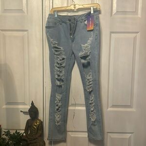 ripped cut up skinny jeans, the stretchy jeans, size 30